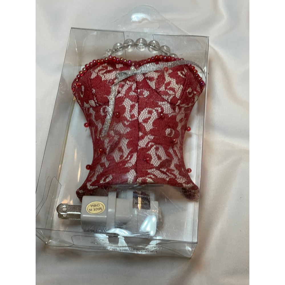VTG Bustier Mini Nightlight Red Lace Corset Plug-In Decor New in Box 1998